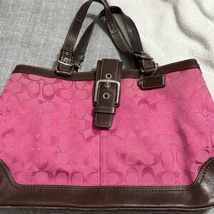 Coach Pink and Brown Signature Tote Bag